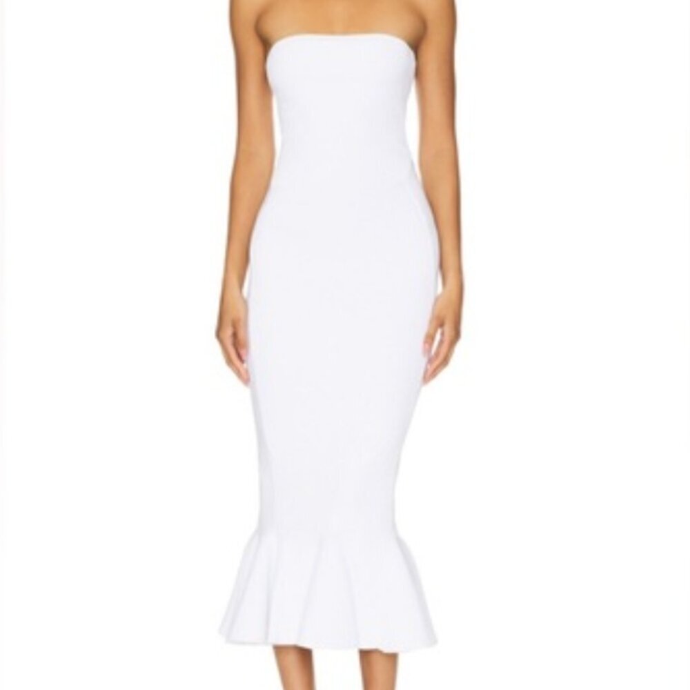 NWT Retrofete Iridescent White Tillee Strapless Knit Midi Dress M NWT